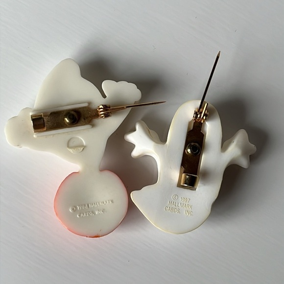 Vintage Halloween Ghost Pins Googly Eyes Cute Plastic Brooch Set Pumpkin Ghost - Picture 4 of 12